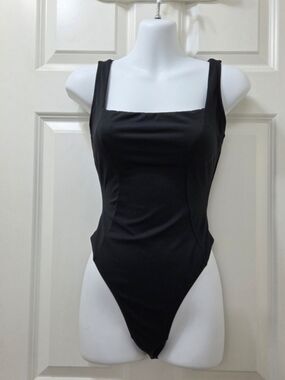 Sculpting Black Square-Neck One-Piece Swimsuit